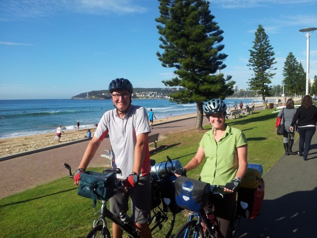 Starting the day cycling along Manly Beach