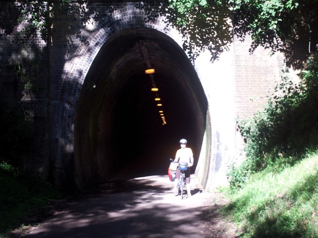 Old railway tunnel with lights