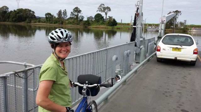 On a short ferry ride.